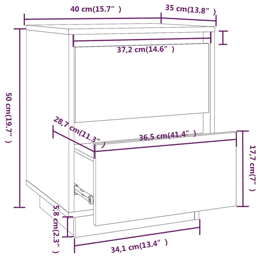 Tables de chevet 2 pcs Blanc 40x35x50 cm Bois de pin solide - 11