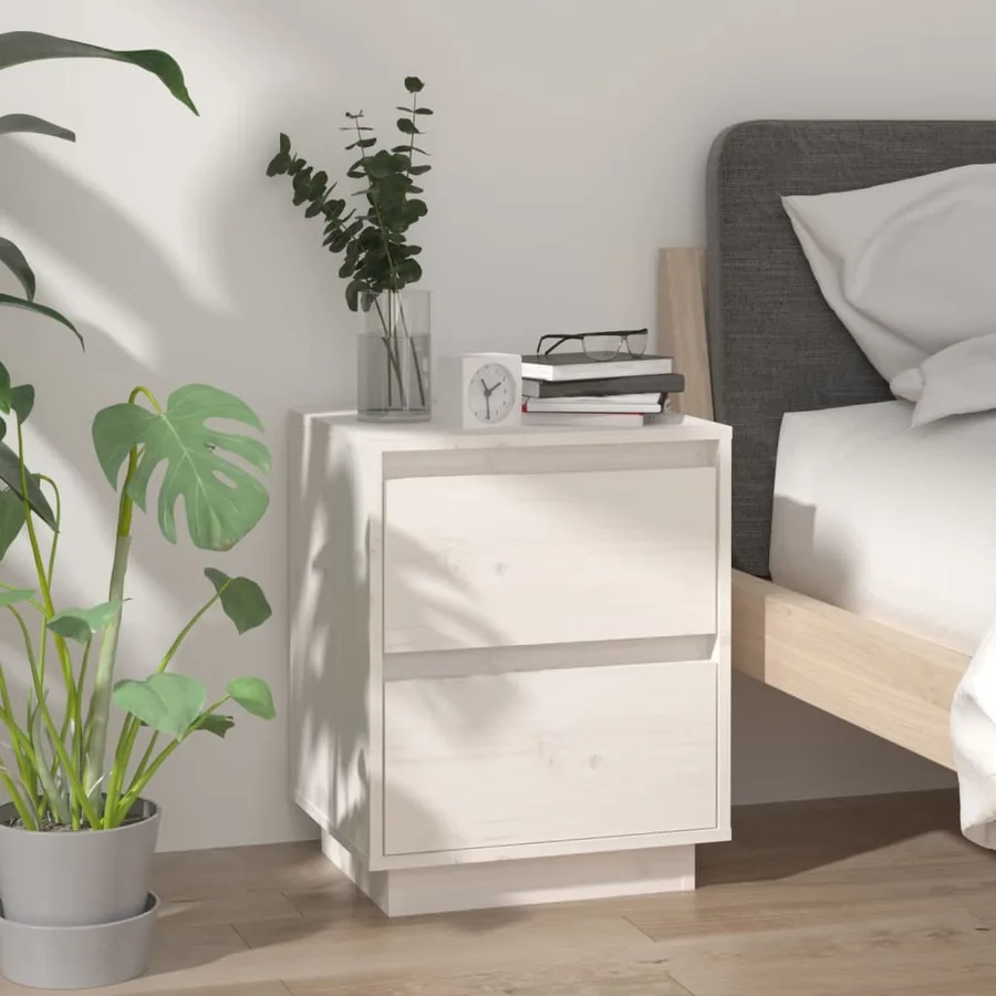 Tables de chevet 2 pcs Blanc 40x35x50 cm Bois de pin solide - 3