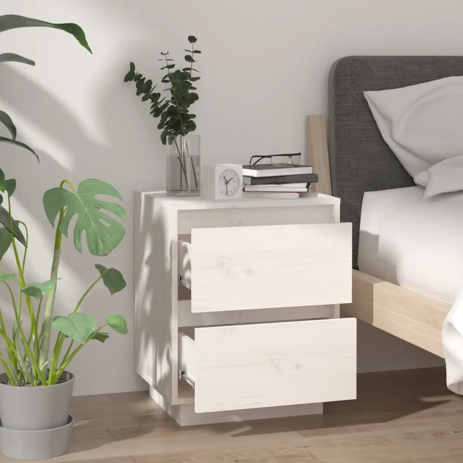 Tables de chevet 2 pcs Blanc 40x35x50 cm Bois de pin solide - 4