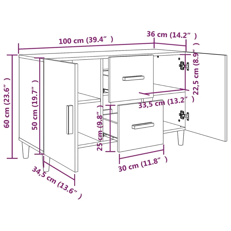 Buffet gris béton 100x36x60 cm bois d'ingénierie - 8