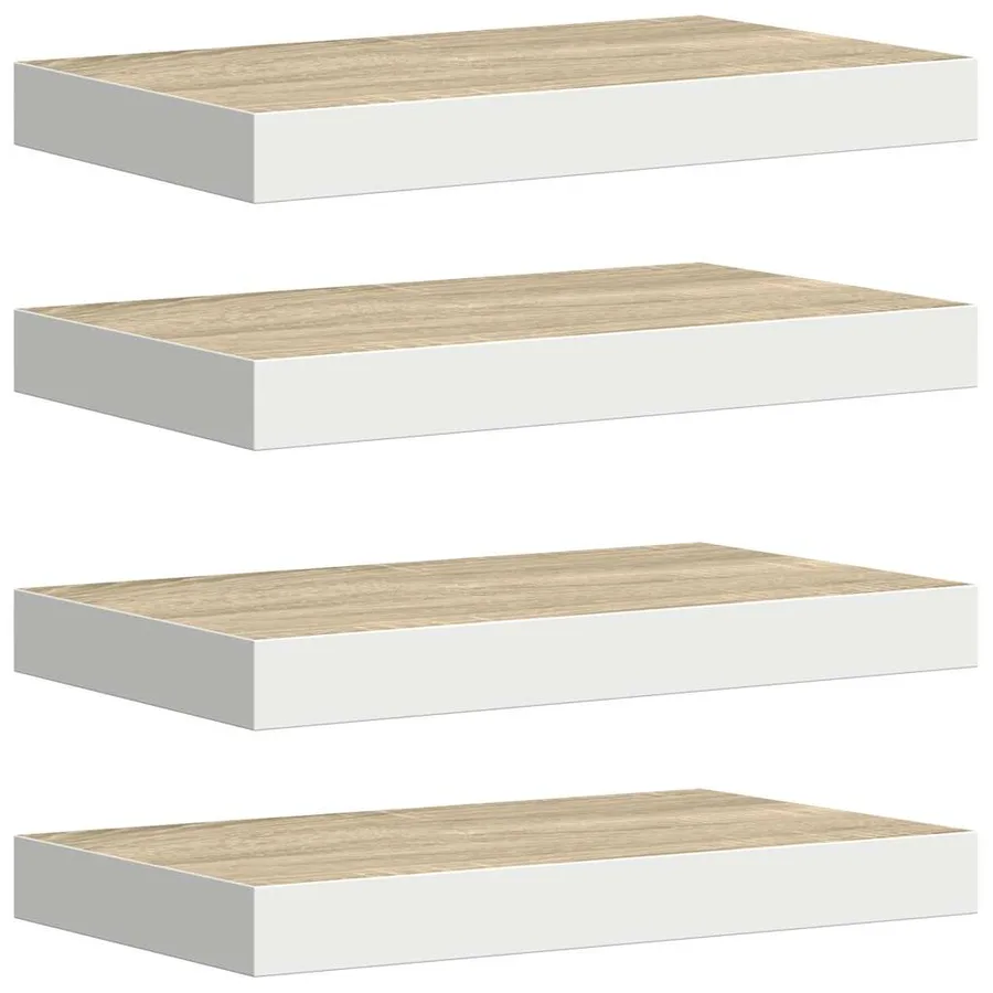 Étagères flottantes 4 pcs chêne et blanc 50x23,5x3,8 cm MDF - 2