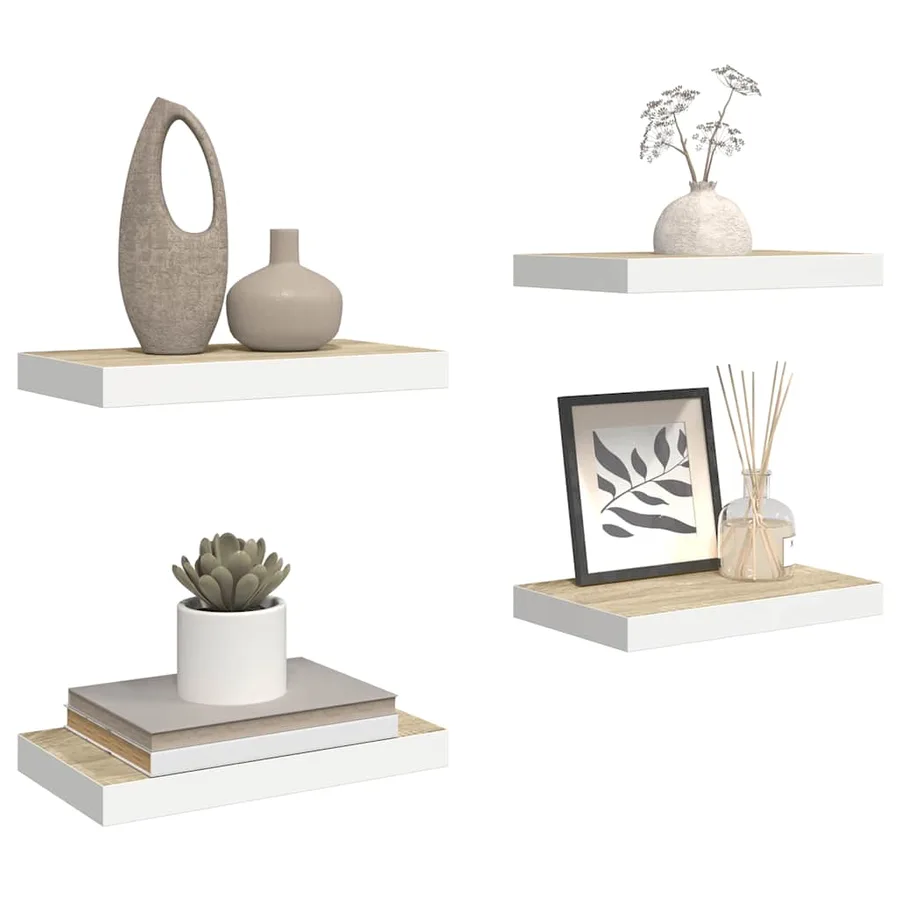 Étagères flottantes 4 pcs chêne et blanc 50x23,5x3,8 cm MDF - 5