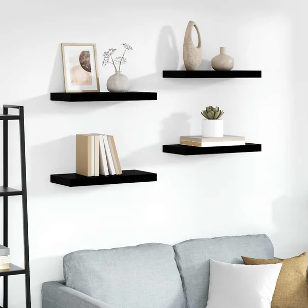 Étagère murale flottante 4 pcs Noir brillant 50x23,5x3,8 cm MDF