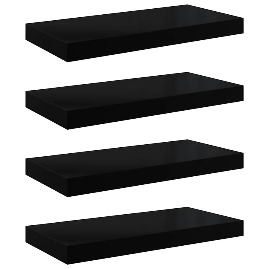 Étagère murale flottante 4 pcs Noir brillant 50x23,5x3,8 cm MDF - 2