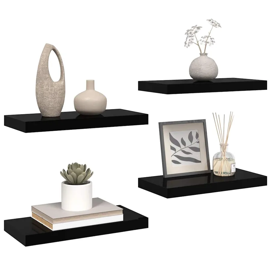 Étagère murale flottante 4 pcs Noir brillant 50x23,5x3,8 cm MDF - 5