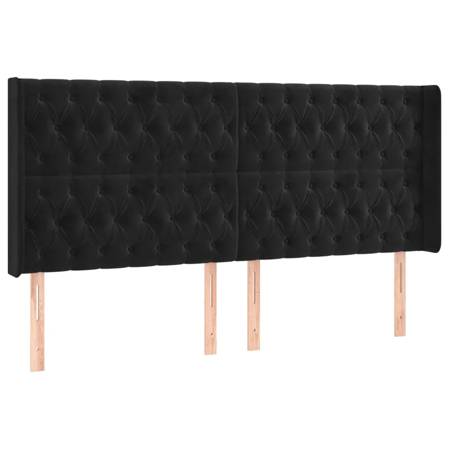 Tête de lit avec oreilles Noir 183x16x118/128 cm Velours - 2