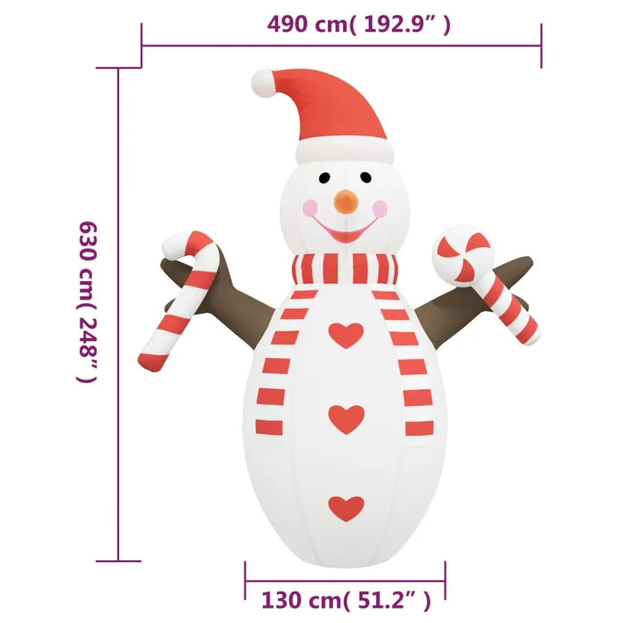 Bonhomme de neige gonflable de Noël avec LED 630 cm - 12