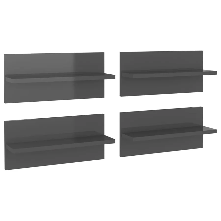 Étagères murales 4 pcs gris brillant bois d'ingénierie - 2