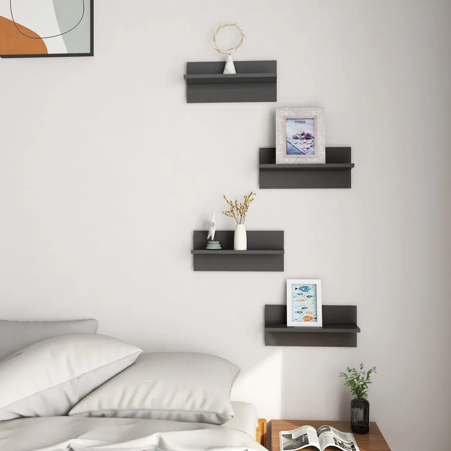 Étagères murales 4 pcs gris brillant bois d'ingénierie - 3