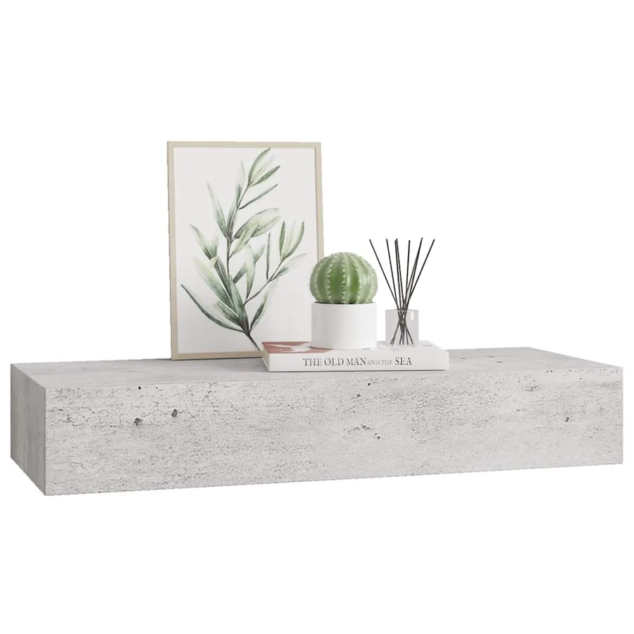 Étagère à tiroir murale Gris béton 60x23,5x10 cm MDF - 4