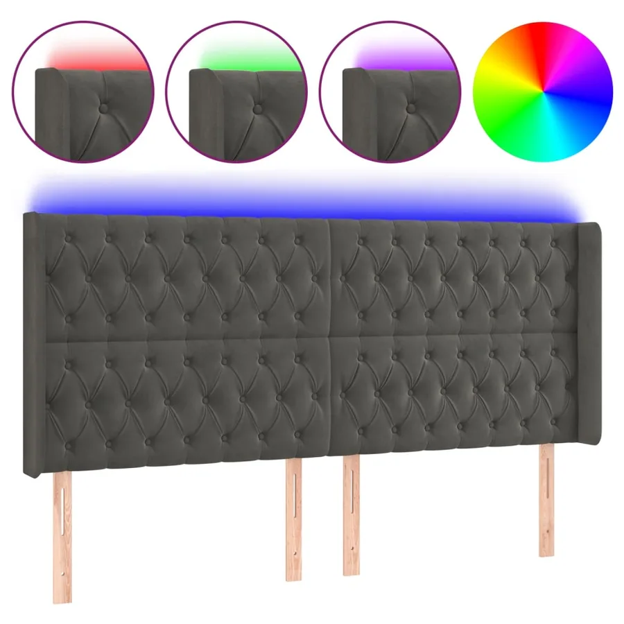 Tête de lit à LED Gris foncé 183x16x118/128 cm Velours - 2