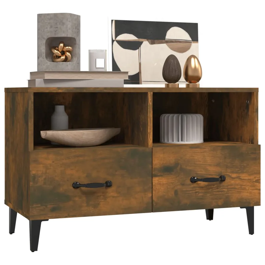 Meuble TV Chêne fumé 80x36x50 cm Bois d'ingénierie - 4