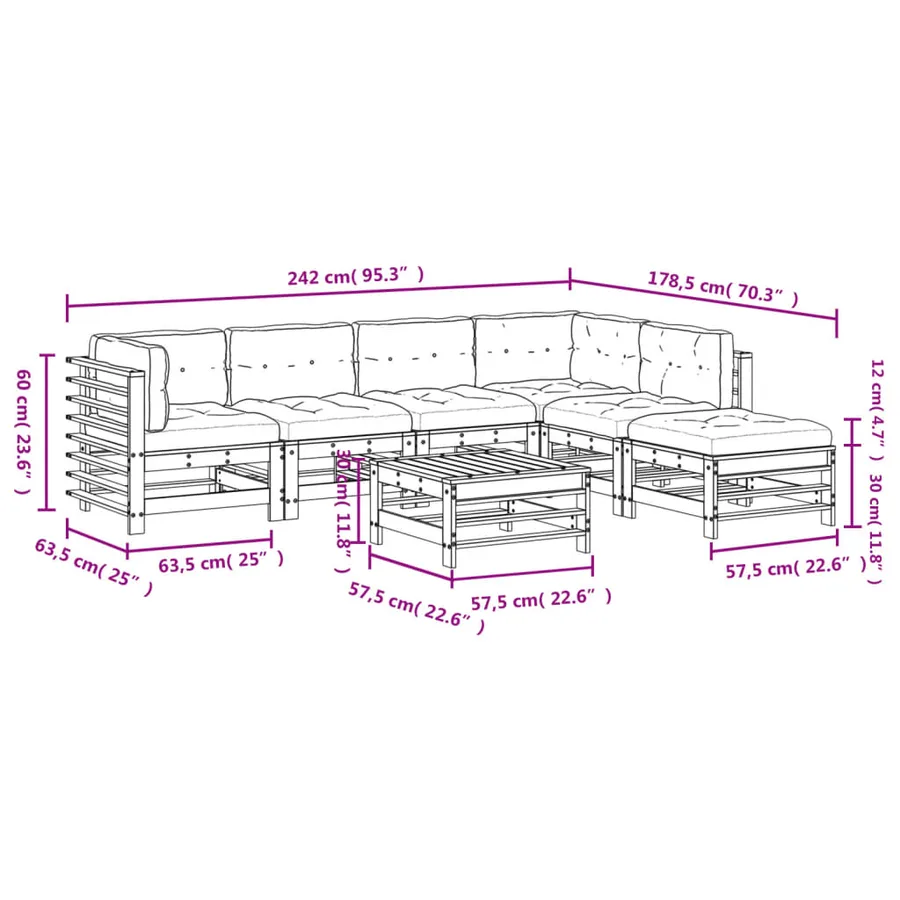 Salon de jardin 7 pcs avec coussins bois massif - 9
