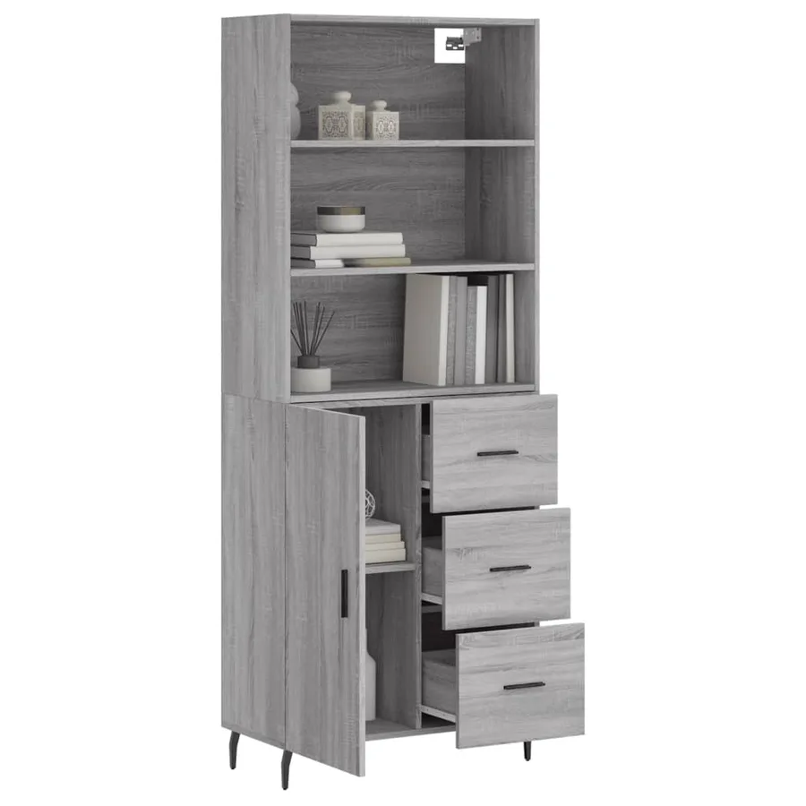 Buffet haut Sonoma gris 69,5x34x180 cm Bois d'ingénierie - 3