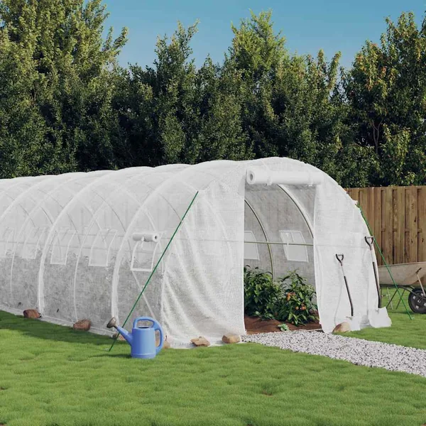Serre avec cadre en acier blanc 48 m² 16x3x2 m