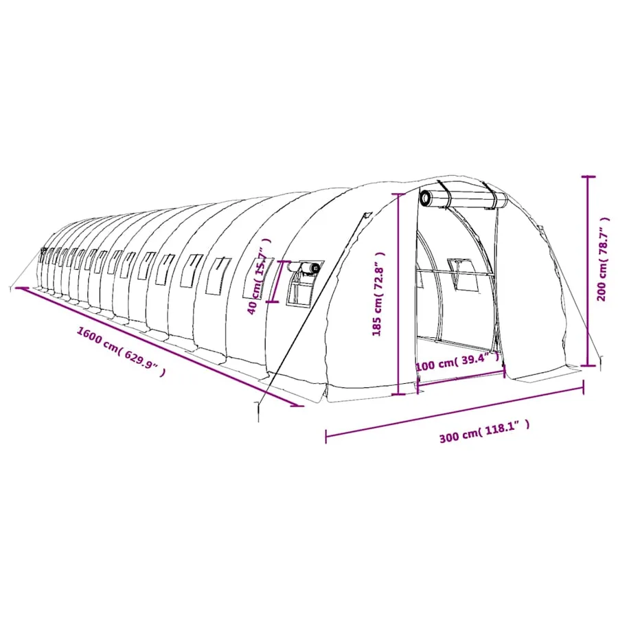 Serre avec cadre en acier blanc 48 m² 16x3x2 m - 12