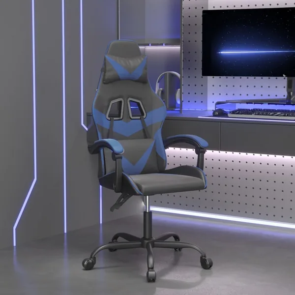 Chaise de jeu Noir et bleu Similicuir