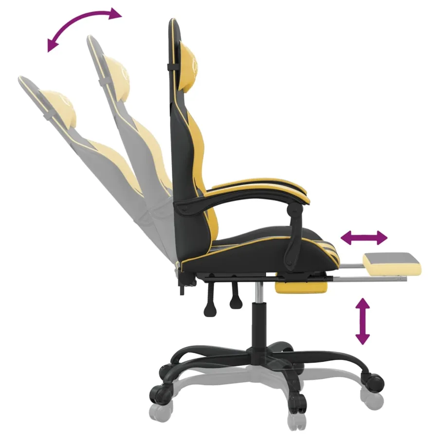 Chaise de jeu pivotante et repose-pied Noir et doré Similicuir - 11