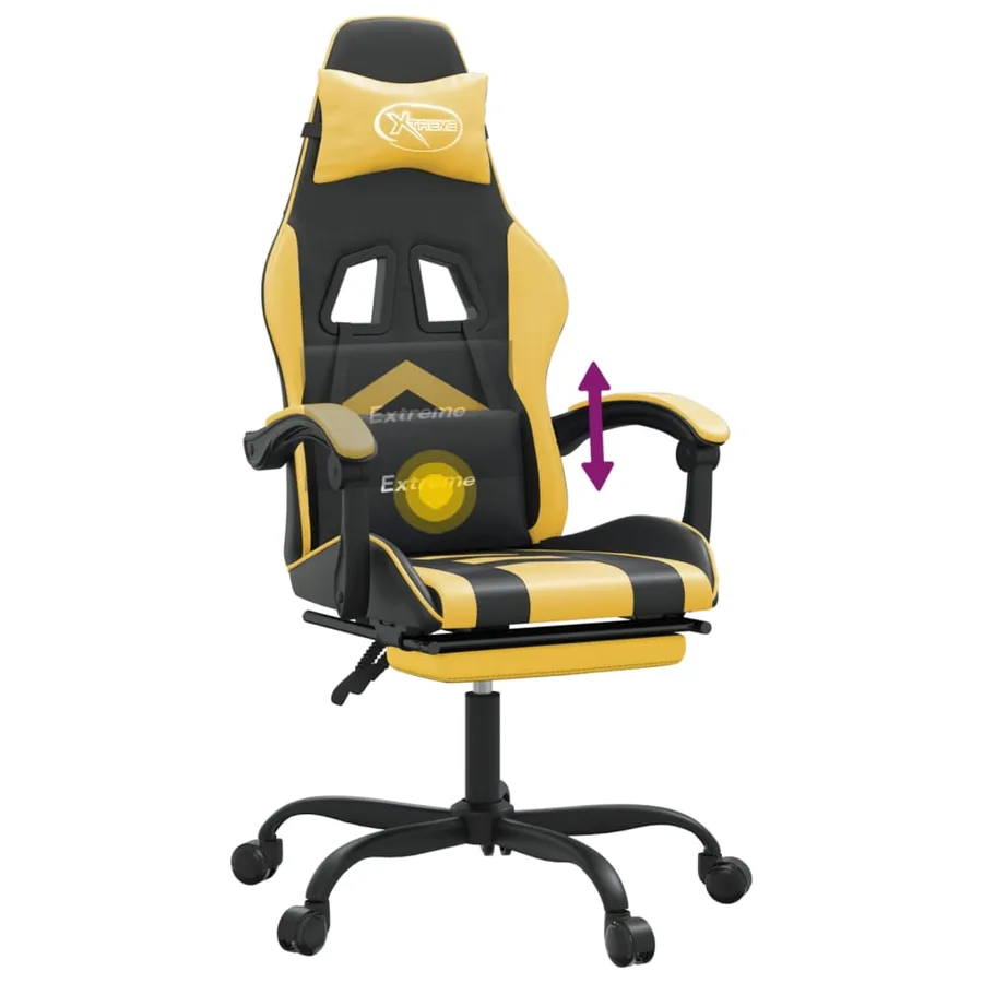 Chaise de jeu pivotante et repose-pied Noir et doré Similicuir - 12