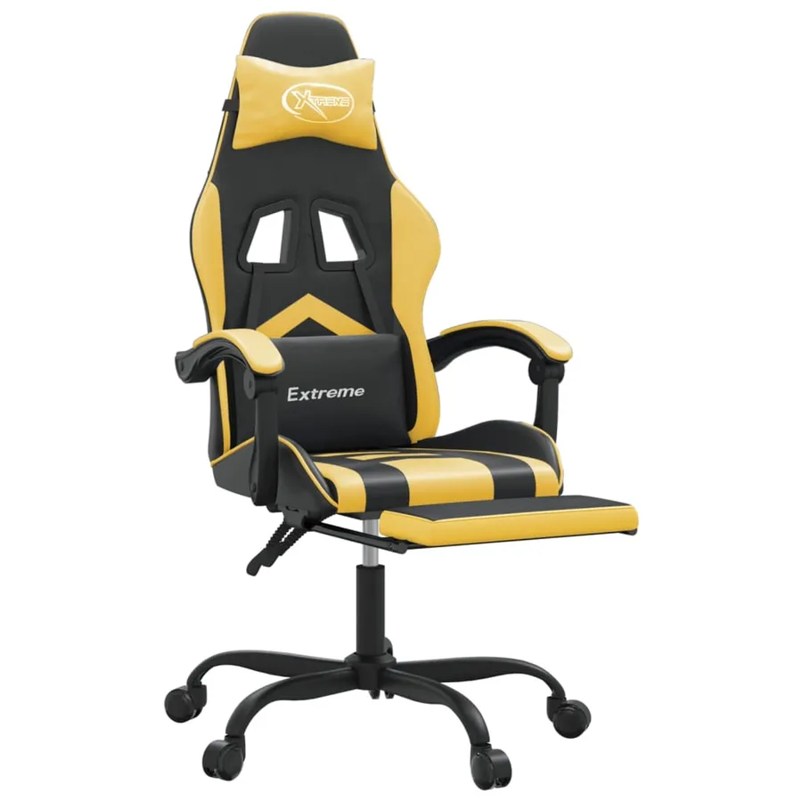 Chaise de jeu pivotante et repose-pied Noir et doré Similicuir - 6