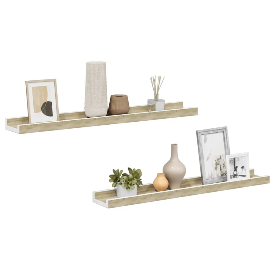 Étagères murales 2 pcs blanc et chêne sonoma 60x9x3 cm - 3