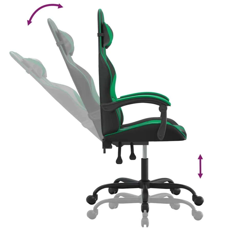 Chaise de jeu pivotante Noir et vert Similicuir - 10