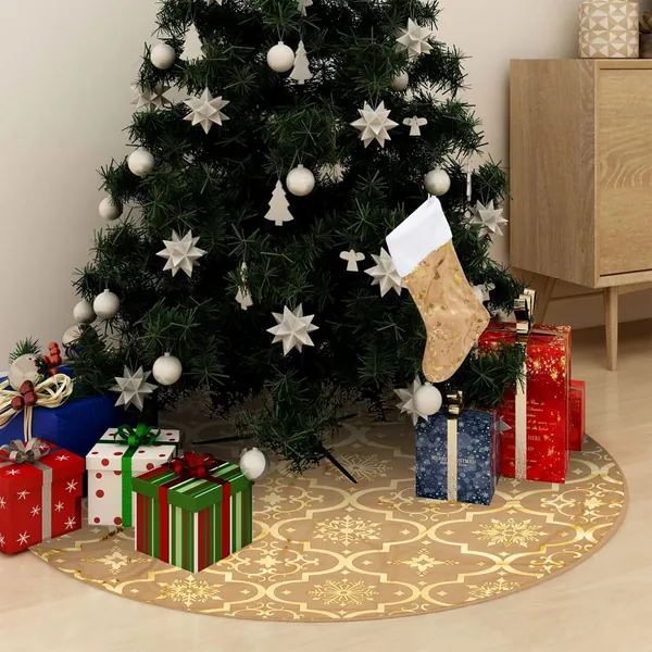 Jupe de sapin de Noël de luxe avec chaussette Jaune 150cm Tissu