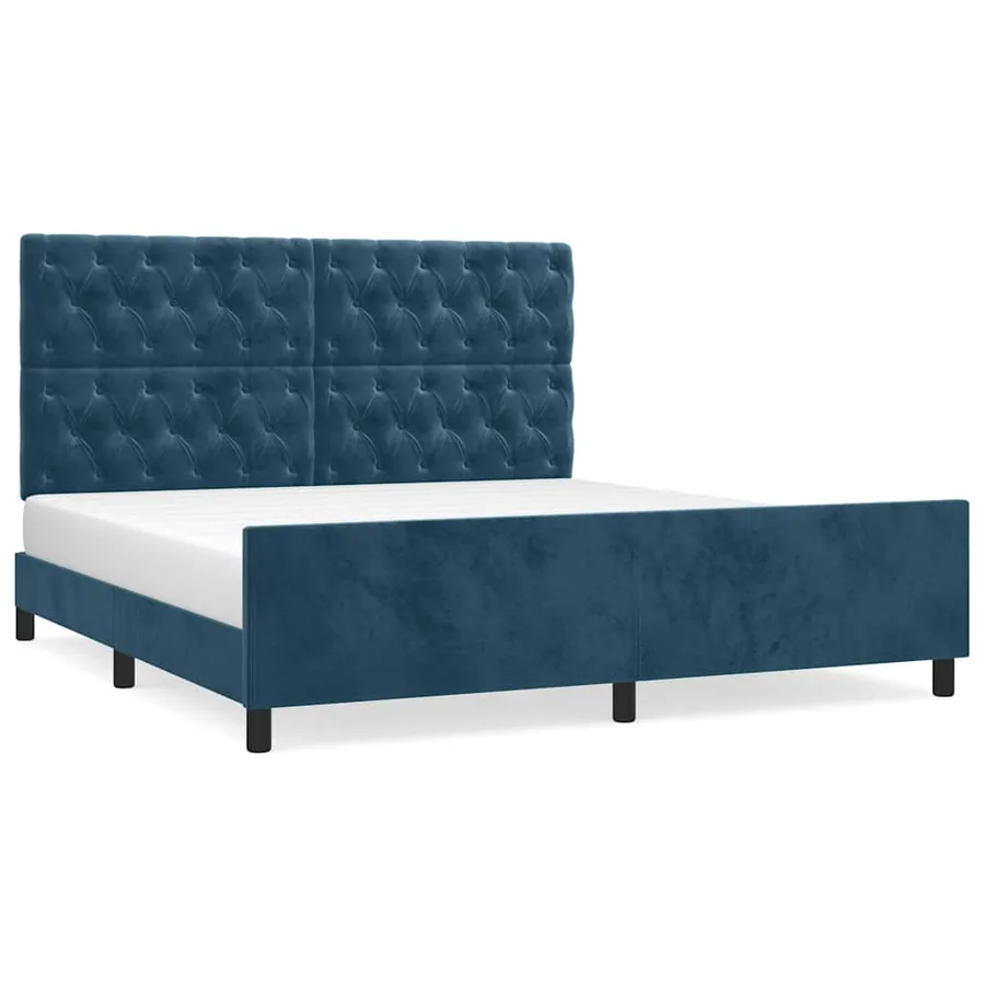 Cadre de lit sans matelas bleu foncé 160x200 cm velours - 2