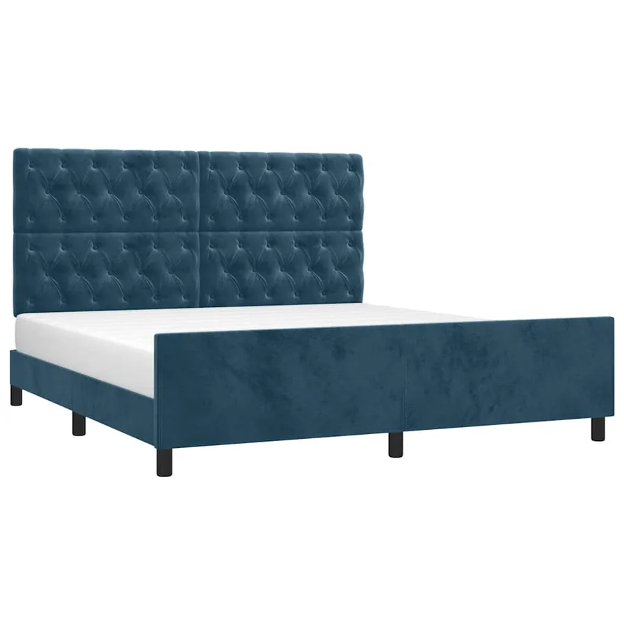 Cadre de lit sans matelas bleu foncé 160x200 cm velours - 3
