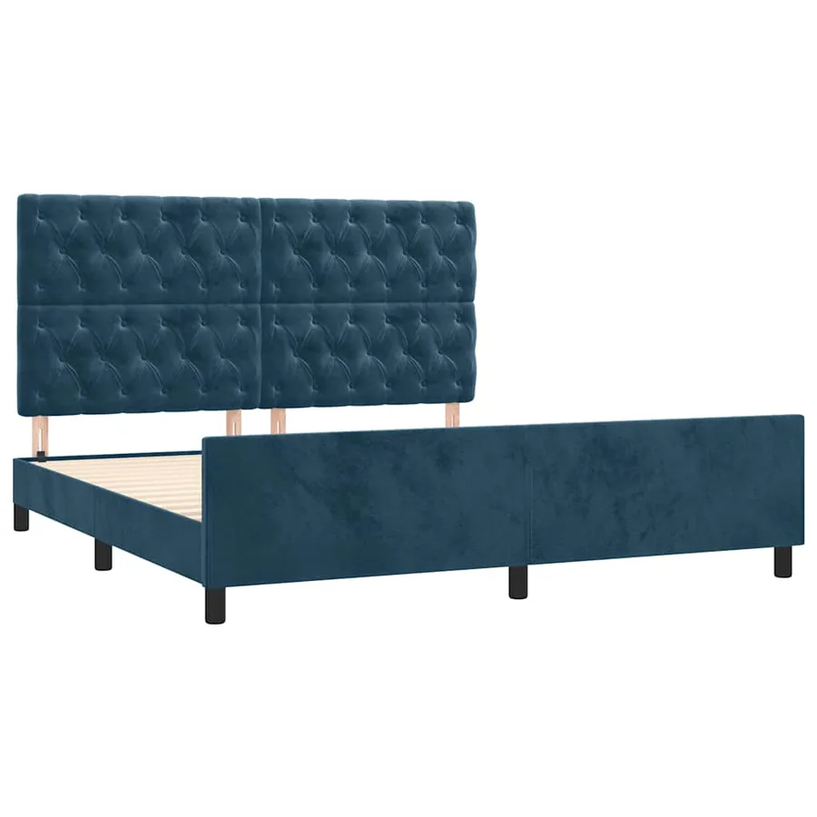 Cadre de lit sans matelas bleu foncé 160x200 cm velours - 4