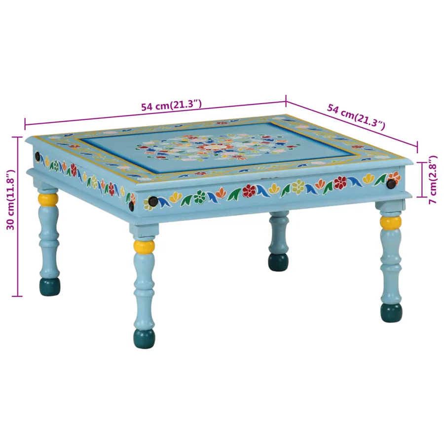 Table basse turquoise bois de manguier massif peint à la main - 7