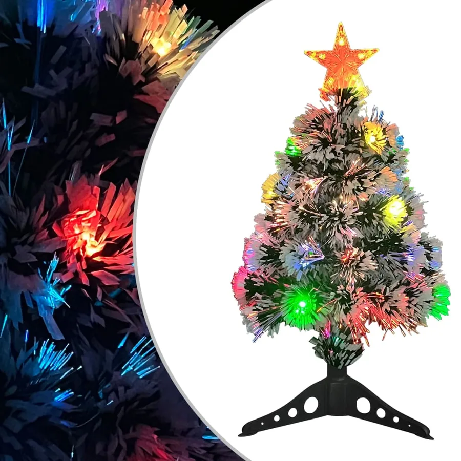 Arbre de Noël artificiel pré-éclairé blanc/bleu fibre optique