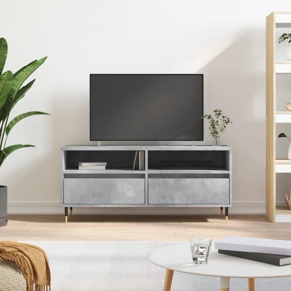 Meuble TV gris béton 100x34,5x44,5 cm bois d'ingénierie