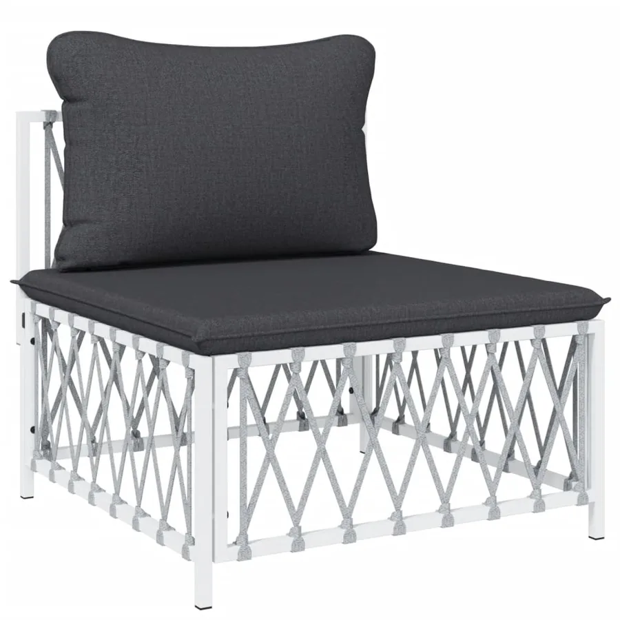 Salon de jardin 8 pcs avec coussins blanc acier - 5