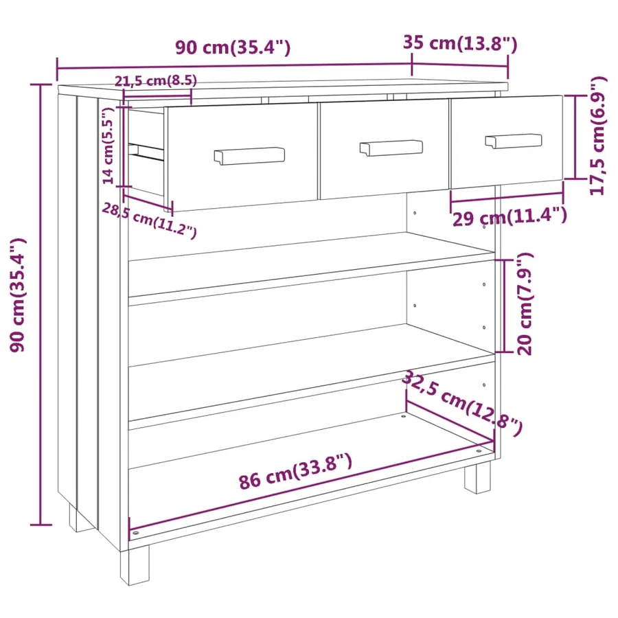 Table console HAMAR Gris foncé 90x35x90 cm Bois massif de pin - 8