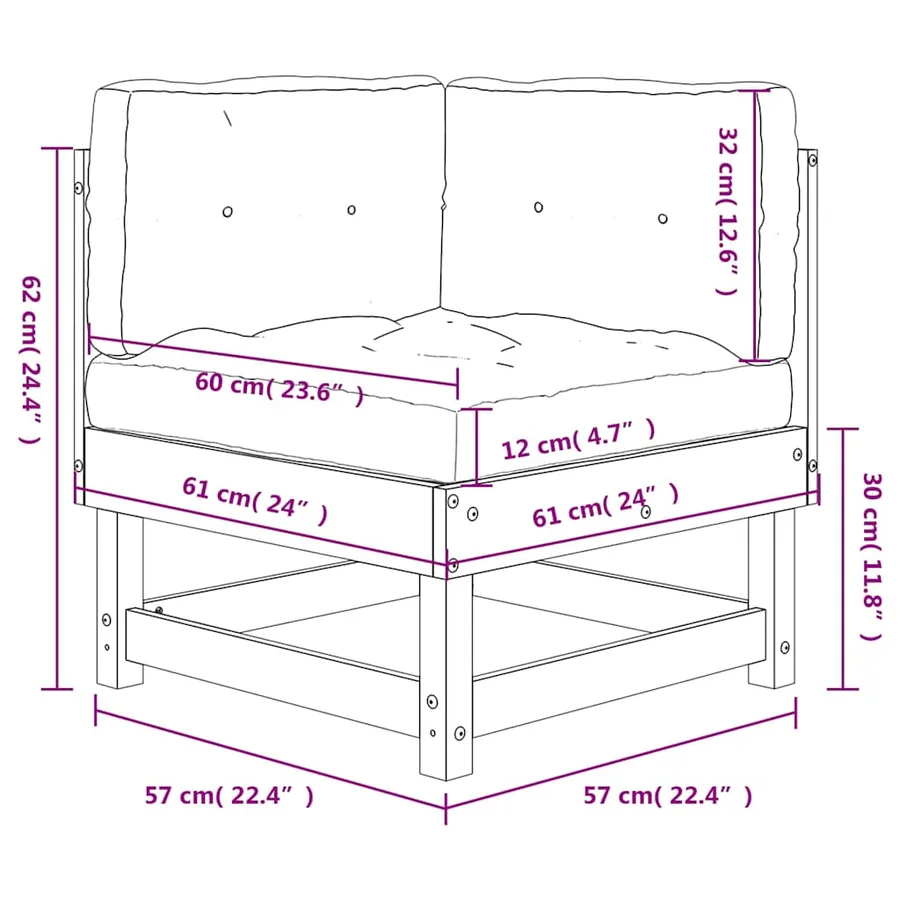 Canapé d'angle avec coussins bois de pin solide - 9