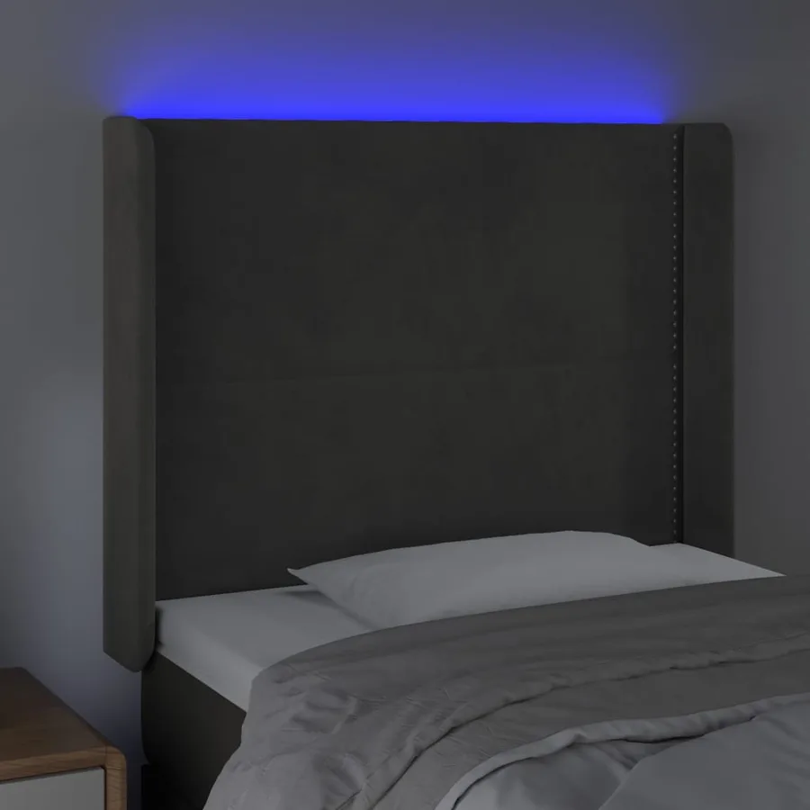 Tête de lit à LED Gris foncé 93x16x118/128 cm Velours - 4