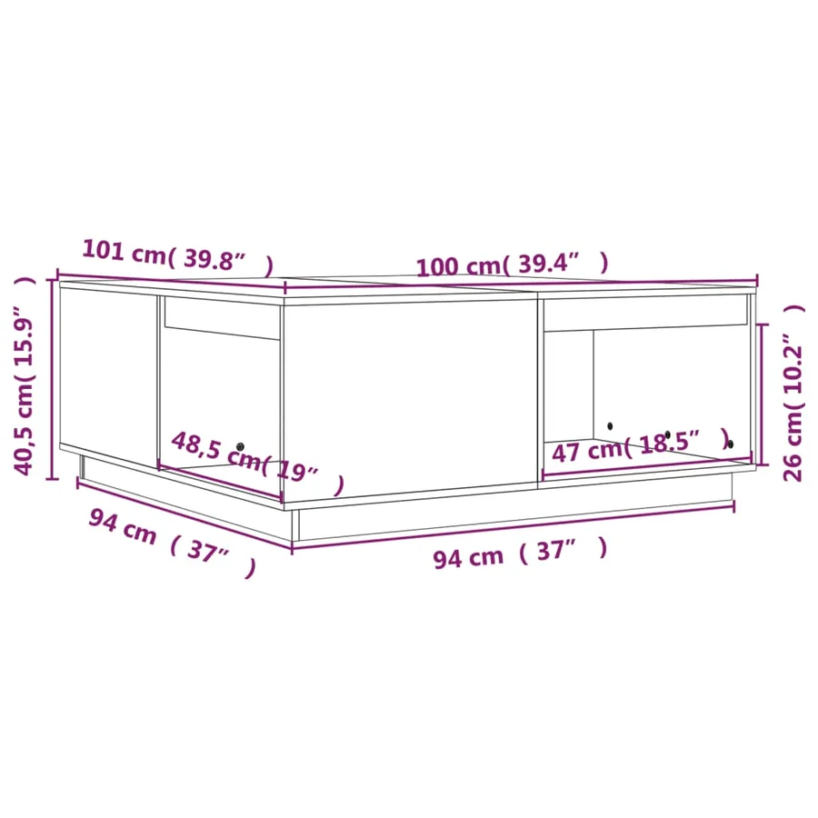 Table basse Gris 100x101x40,5 cm Bois massif de pin - 8