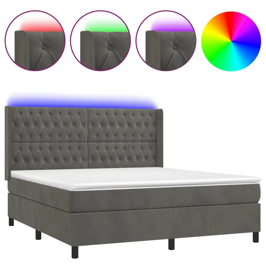 Sommier à lattes de lit matelas et LED Gris foncé 180x200 cm - 2