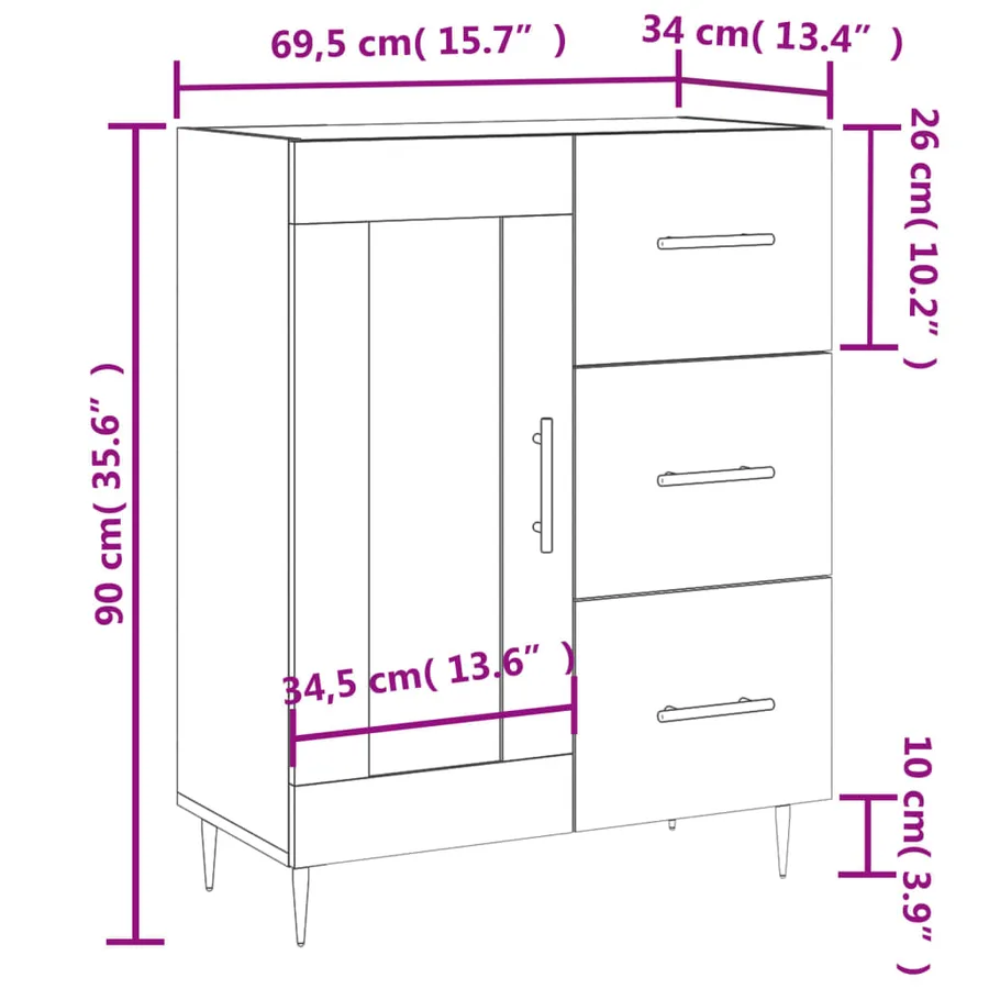 Buffet gris béton 69,5x34x90 cm bois d'ingénierie - 13