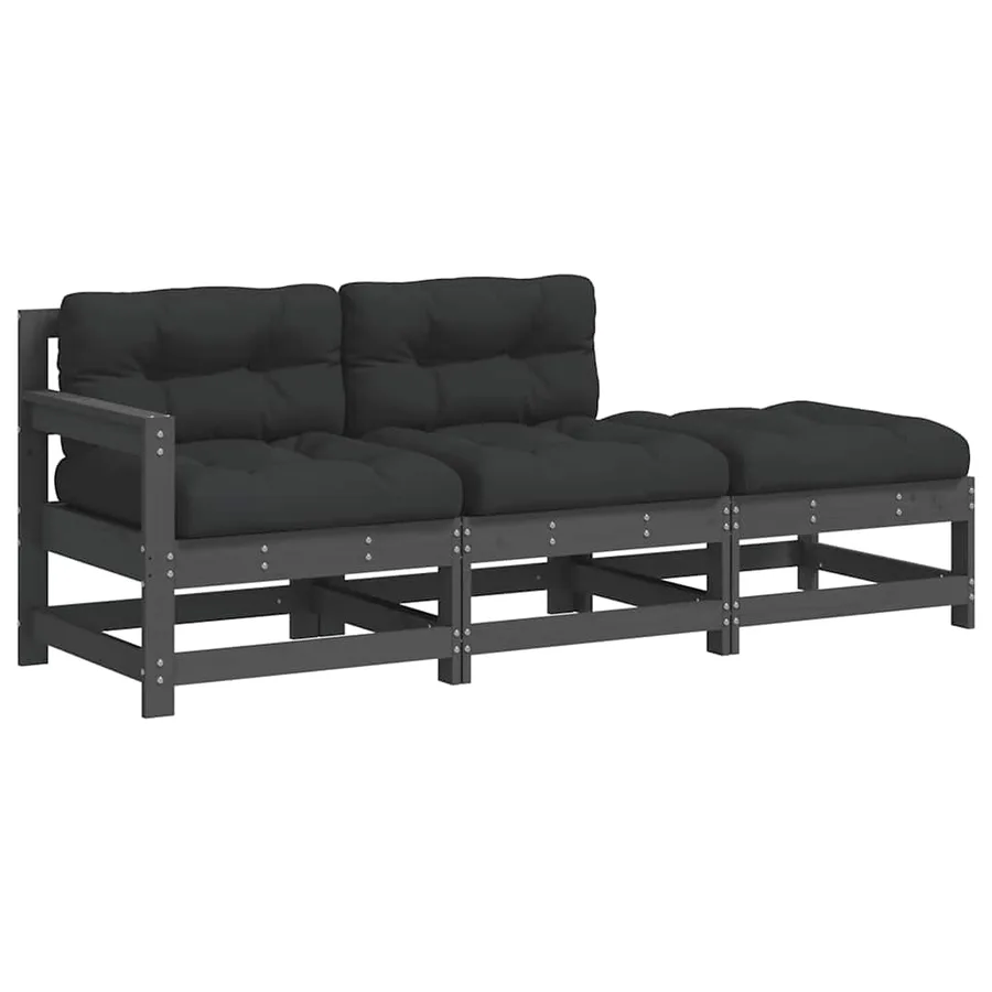 Salon de jardin 3 pcs avec coussins gris bois massif - 2