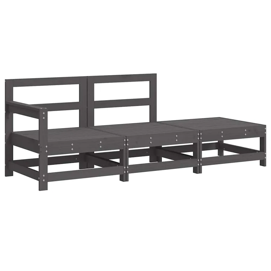 Salon de jardin 3 pcs avec coussins gris bois massif - 3