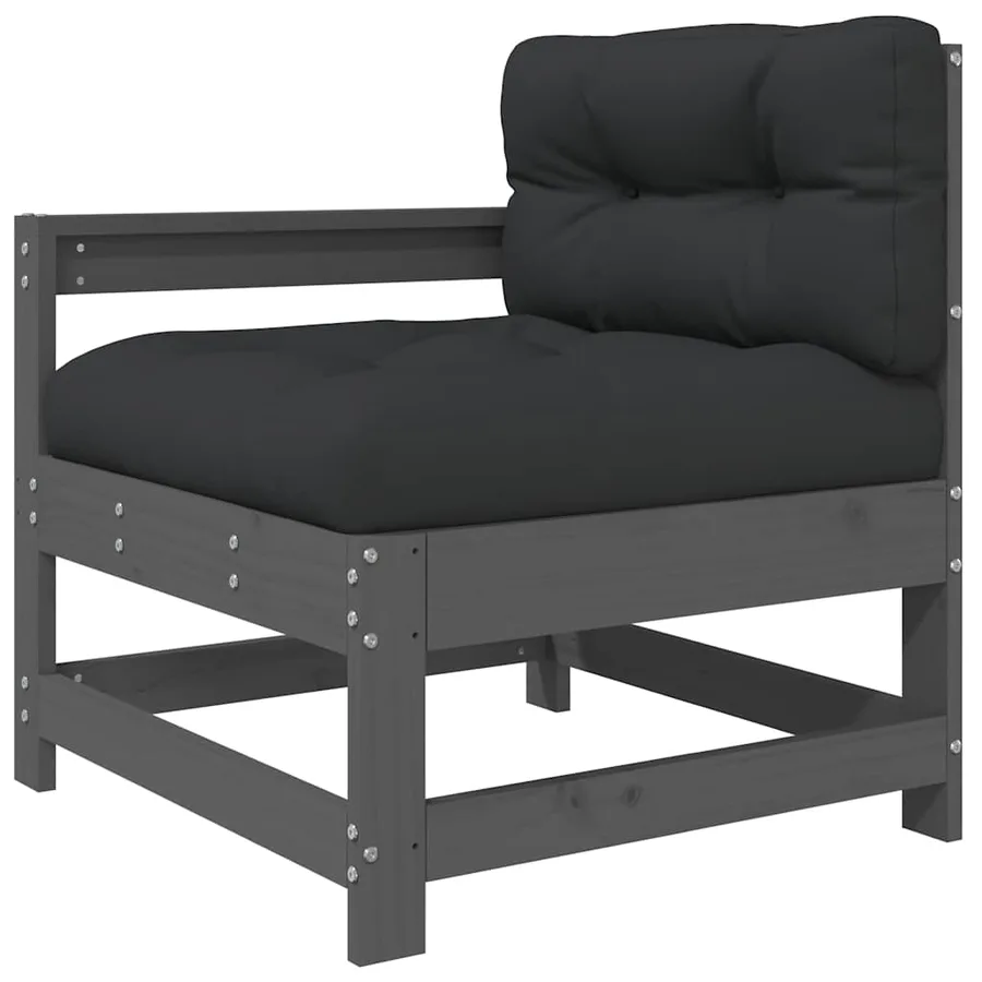 Salon de jardin 3 pcs avec coussins gris bois massif - 4