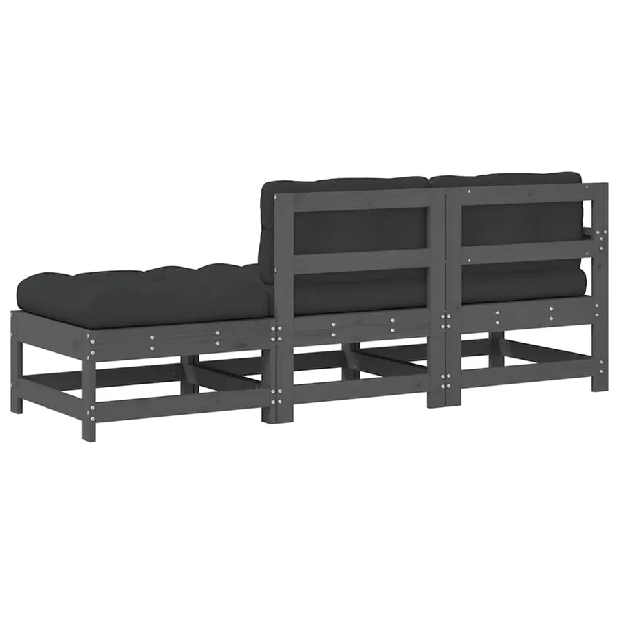 Salon de jardin 3 pcs avec coussins gris bois massif - 7