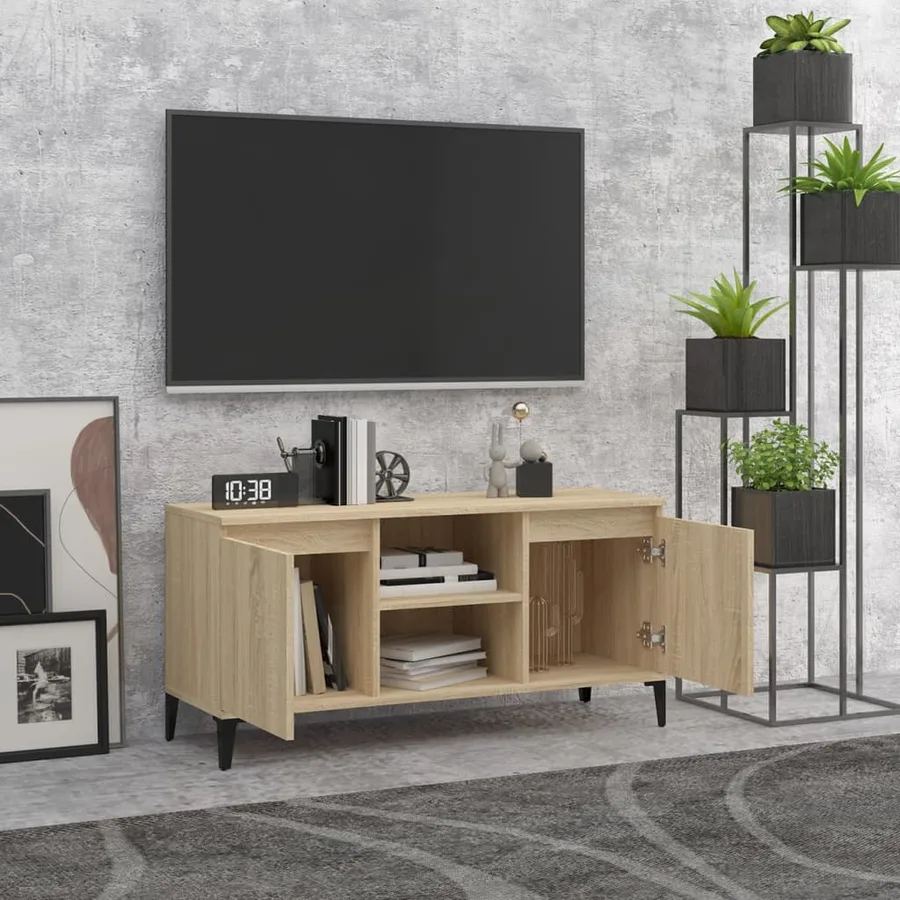 Meuble TV avec pieds en métal Chêne sonoma 103,5x35x50 cm - 3