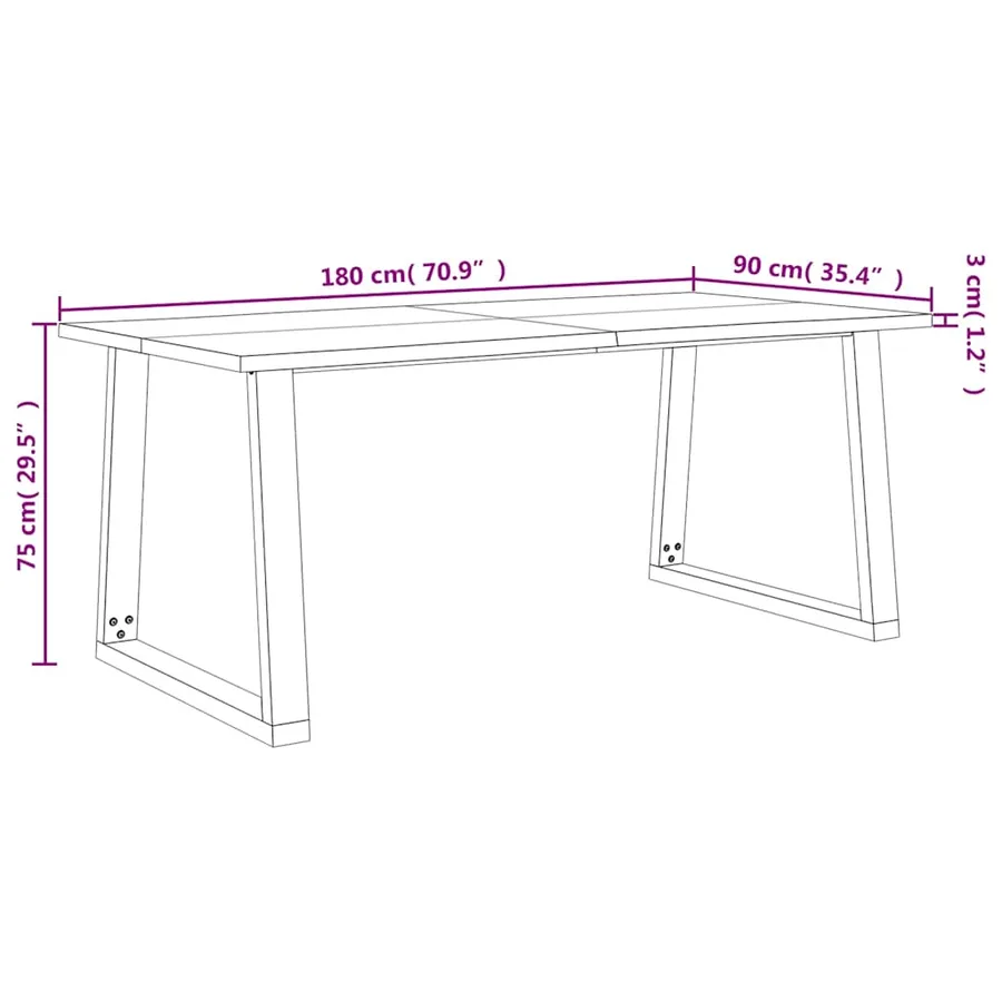 Table à manger 180x90x75 cm bois d'acacia solide à bord vif - 9