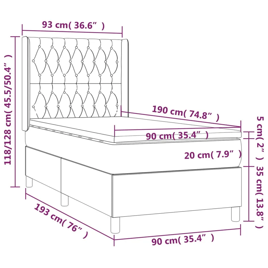 Sommier à lattes de lit et matelas Gris foncé 90x190 cm Velours - 7