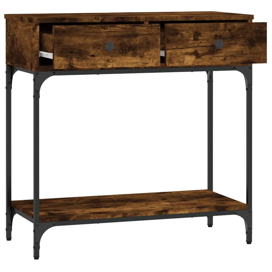 Table console chêne fumé 75x34,5x75 cm bois d'ingénierie - 4