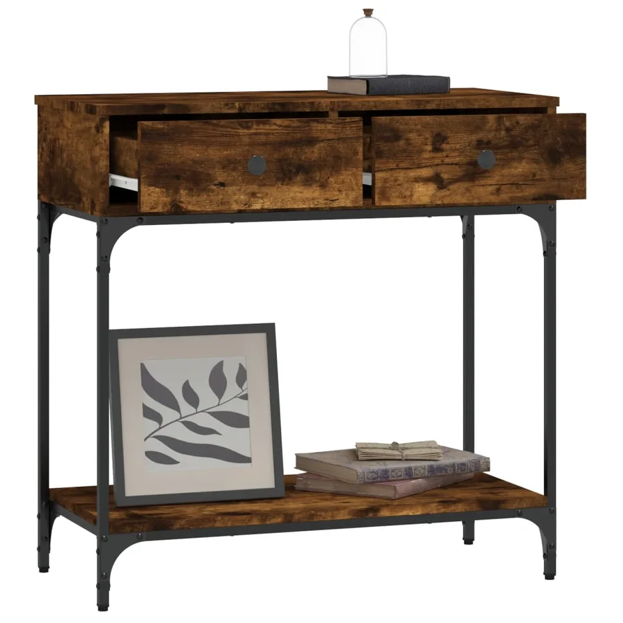 Table console chêne fumé 75x34,5x75 cm bois d'ingénierie - 7