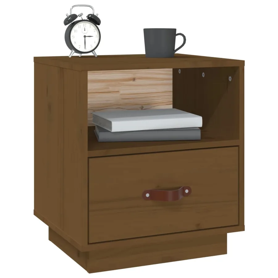 Table de chevet Marron miel 40x34x45 cm Bois de pin massif - 4